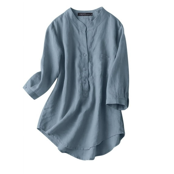 ZANZEA Women Round Neck 3/4 Sleeves Irregular Hem Tops Blouse 1#