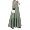 thumbnail image 1 of ZANZEA Women Ruffles Hem Sleeveless Solid Color Side Pocket V-Neck Maxi Dress, 1 of 11