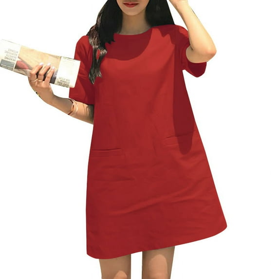 ZANZEA Women Short Sleeve Pocket Mini Dress Solid Color Vintage Straight Dresses