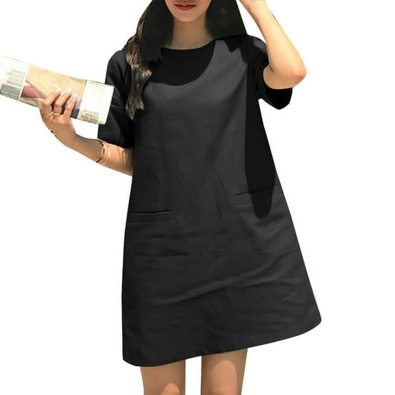 ZANZEA Women Short Sleeve Pocket Mini Dress Solid Color Vintage Straight Dresses