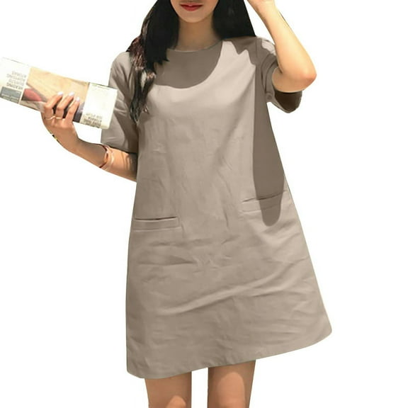 ZANZEA Women Short Sleeve Pocket Mini Dress Solid Color Vintage Straight Dresses