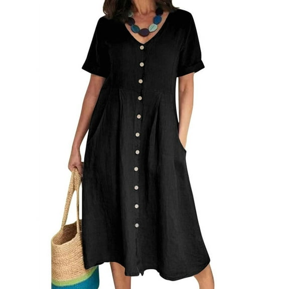 ZANZEA Women Short Sleeved Buttons Up Midi Dress Holiday Dresses