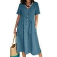 thumbnail image 1 of ZANZEA Women Short Sleeved Buttons Up Midi Dress Holiday Dresses, 1 of 12