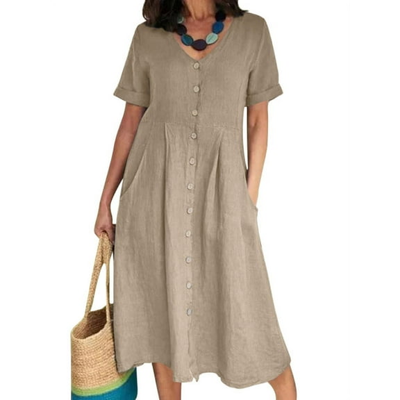 ZANZEA Women Short Sleeved Buttons Up Midi Dress Holiday Dresses