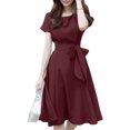 thumbnail image 1 of ZANZEA Women Short Sleeved Slim Waist Belted Dresses Party Casual Dress, 1 of 9