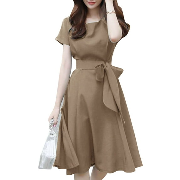 ZANZEA Women Short Sleeved Slim Waist Belted Dresses Party Casual Dress
