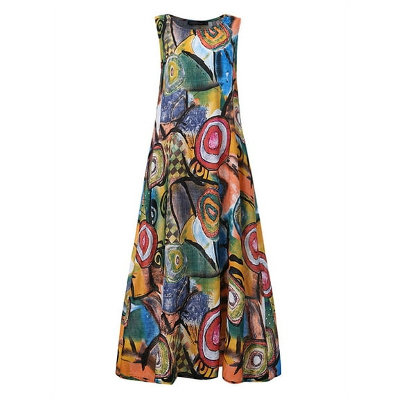 ZANZEA Women Sleeveless Casual Printed Maxi Dresses