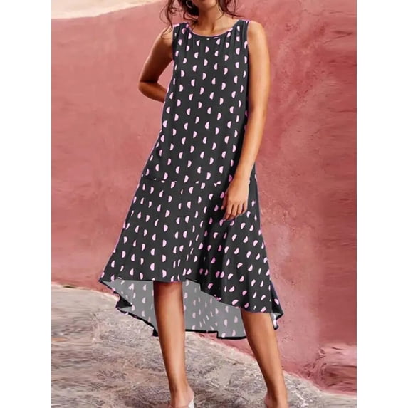 ZANZEA Women Sleeveless Dress Holiday Irregular Hem Vestidos 2024 Summer Beach Casual Round Neck Print Long Sundress Oversized