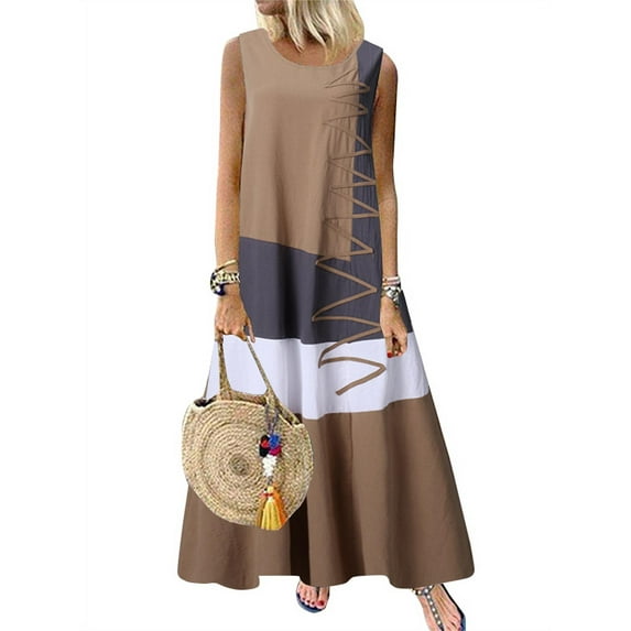 ZANZEA Women Sleeveless Maxi Dress Casual Vintage Patchwork Long Dresses