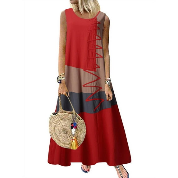 ZANZEA Women Sleeveless Maxi Dress Casual Vintage Patchwork Long Dresses