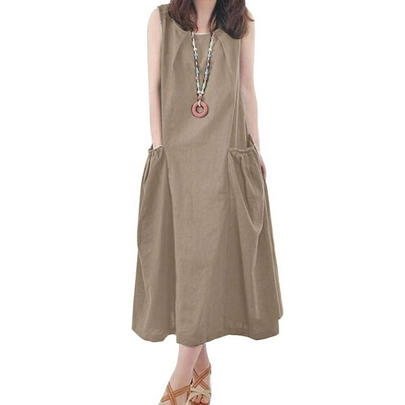 ZANZEA Women Sleeveless O Neck Loose Tank Dress Side Pocket Casual Party Midi Dresses