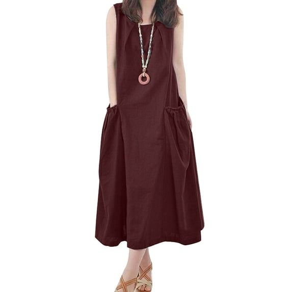 ZANZEA Women Sleeveless O Neck Loose Tank Dress Side Pocket Casual Party Midi Dresses