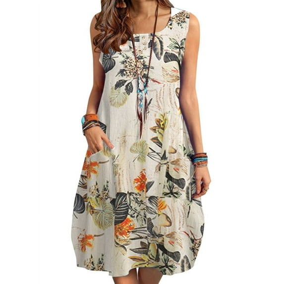 ZANZEA Women Sleeveless Vintage O-Neck Dress Floral Printed Short Dresses
