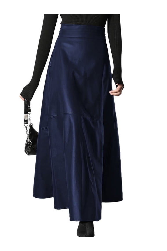 Women Spring Solid Color Zipper Big Swing Party Long Skirts