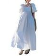 thumbnail image 1 of ZANZEA Women Square Neck Vintage Cuffs Puff Sleeve Elastic Maxi Dress, 1 of 5