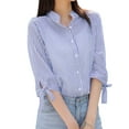 thumbnail image 1 of ZANZEA Women Striped Shirts 3/4 Sleeve Button Blouse Casual Loose Office Tops, 1 of 7