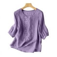thumbnail image 1 of ZANZEA Women Summer Floral Embroidery 3/4 Sleeve O Neck Tops Casual Loose Solid Shirt Blouse, 1 of 5