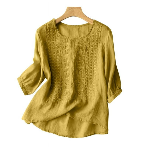 ZANZEA Women Summer Floral Embroidery 3/4 Sleeve O Neck Tops Casual Loose Solid Shirt Blouse