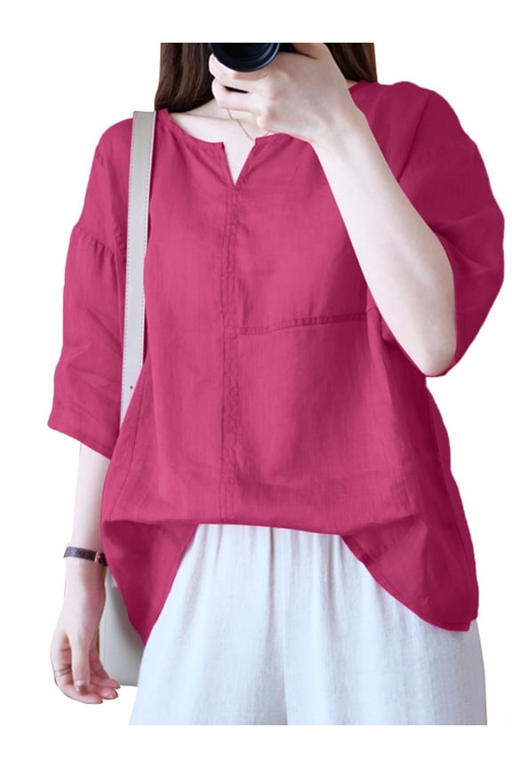 Women Summer Half Sleeve Solid Color Streetwear Top Blouses