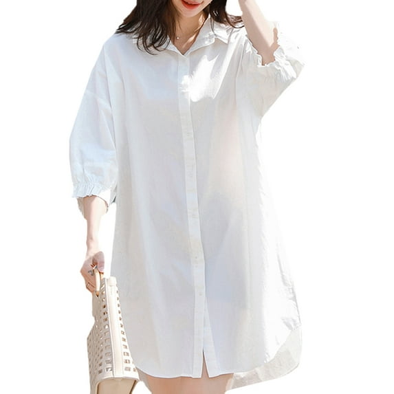 ZANZEA Women Summer Short Sleeve Solid Color Baggy Dress