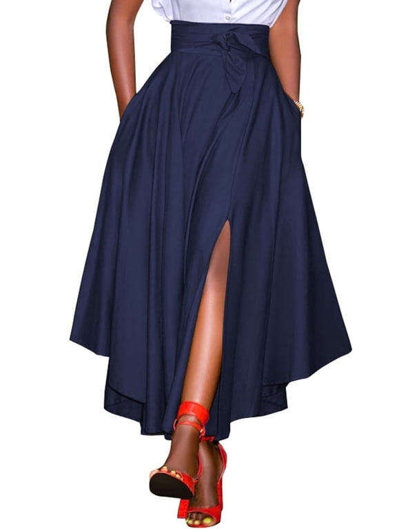 Women Summer Skirts Split Hem Lace-Up Asymmetric Party Casual Long Skirt