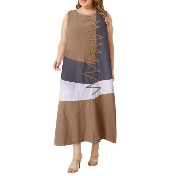 ZANZEA Women Sundress Vintage Retro Printed Color Block Maxi Long Dress FZH