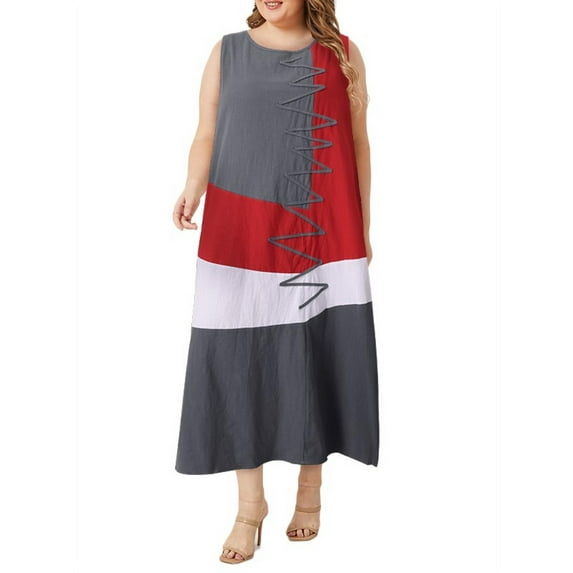 ZANZEA Women Sundress Vintage Retro Printed Color Block Maxi Long Dress FZH