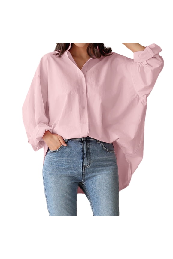 Women Turn-Down-Collar Casual Long Sleeve Button Cuffs OL Blouse