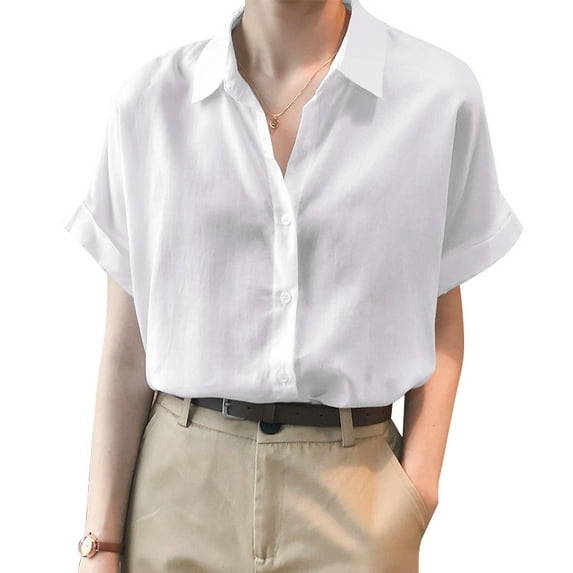 ZANZEA Women Turn-down Collar Short Sleeve Blouse Casual T-shirt Tops