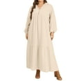 thumbnail image 1 of ZANZEA Women V-Neck Long Sleeve Flare Swing Holiday Party Kaftan Loose Maxi Long Dress Plus, 1 of 13