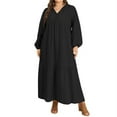 thumbnail image 1 of ZANZEA Women V-Neck Long Sleeve Flare Swing Holiday Party Kaftan Loose Maxi Long Dress Plus, 1 of 9