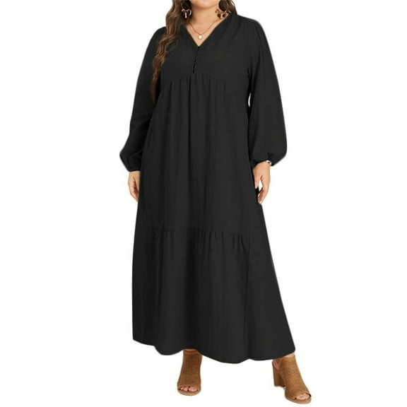 ZANZEA Women V-Neck Long Sleeve Flare Swing Holiday Party Kaftan Loose Maxi Long Dress Plus