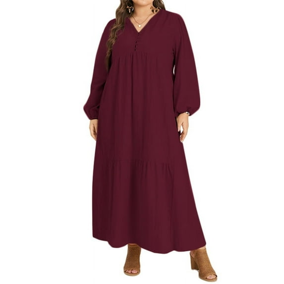 ZANZEA Women V-Neck Long Sleeve Flare Swing Holiday Party Kaftan Loose Maxi Long Dress Plus