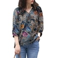 thumbnail image 1 of ZANZEA Women Vintage 3/4 Sleeve V-Neck Casual Shirts Floral Printed Irregular Hem Blouse Tops, 1 of 6