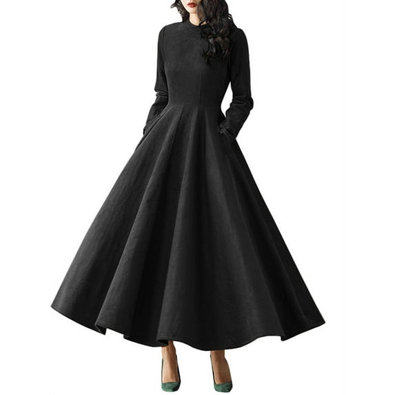 ZANZEA Women Vintage O-Neck Back Zipper Long Sleeve Pleated Dresses