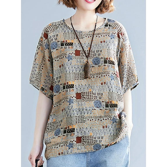 ZANZEA Women Vintage Printed Top T Shirt Tee Pullover Vintage Floral Blouse