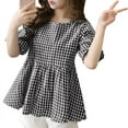thumbnail image 1 of ZANZEA Women Vintage Short Sleeve O Neck Plaid Printed Top Shirt, 1 of 10