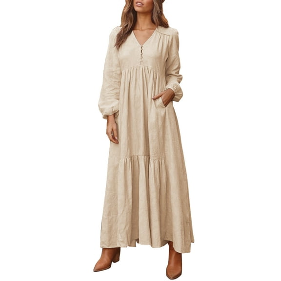 ZANZEA Women Vintage Solid Color Holiday Dress Party Clubbing V-Neck Long Maxi Dress