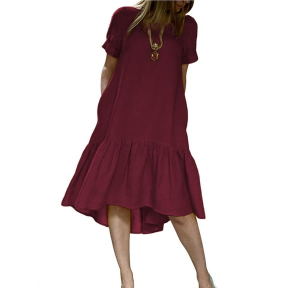 ZANZEA Women's A Line Thin Dresses Short Sleeve Holiday Asymmetric Hem FZH