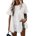 thumbnail image 1 of ZANZEA Women's Casual Short Sleeve O-Neck Lace Stitching Blouse, 1 of 10