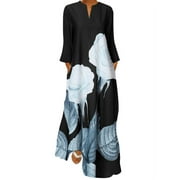 ZANZEA Women's Dresses Long Sleeve Floral Print Casual Maxi Dress