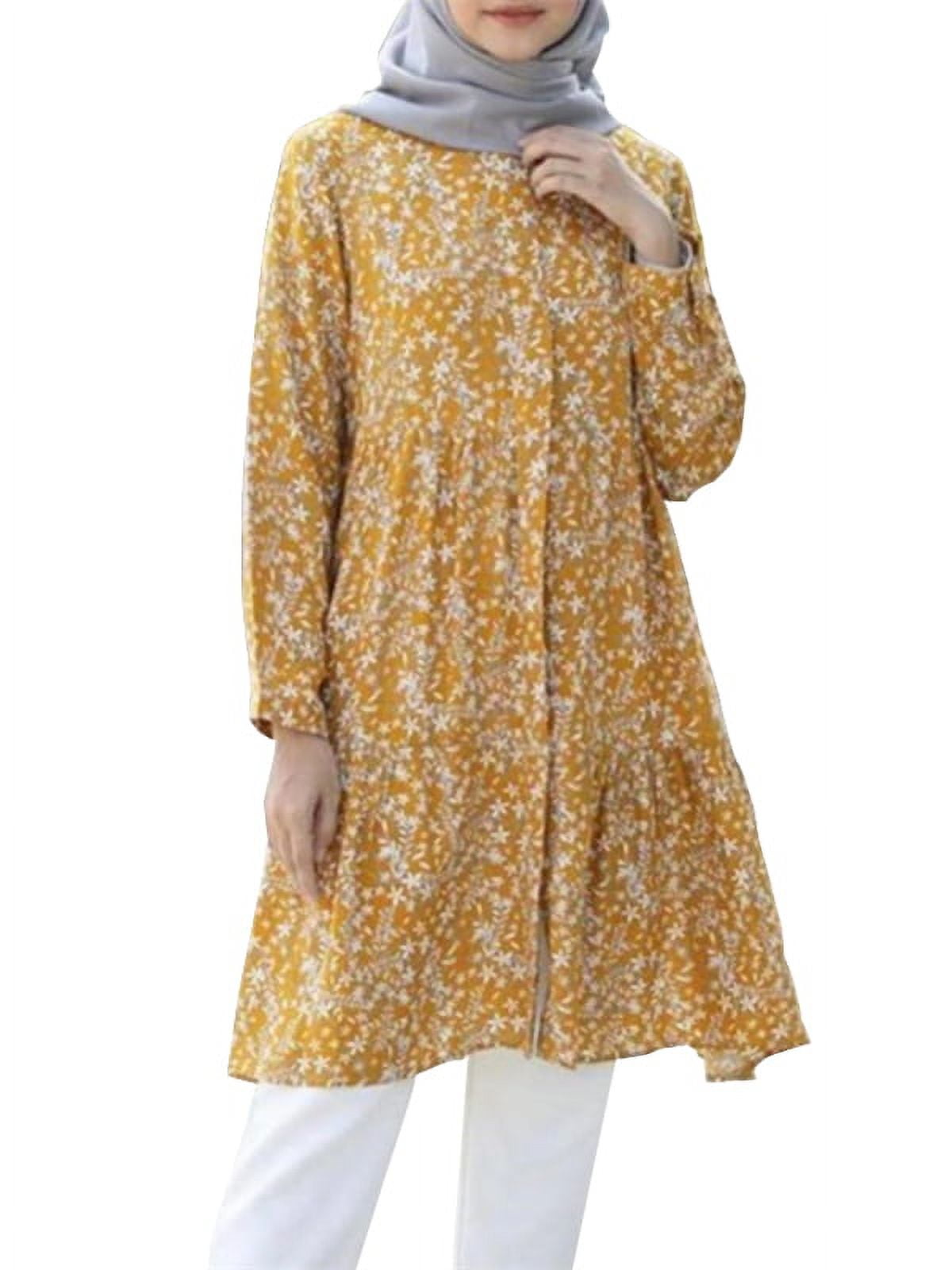 ZANZEA Women's Long Sleeve Button Up Tunic Tops Floral Print Muslim Blouse  Tops - Walmart.com