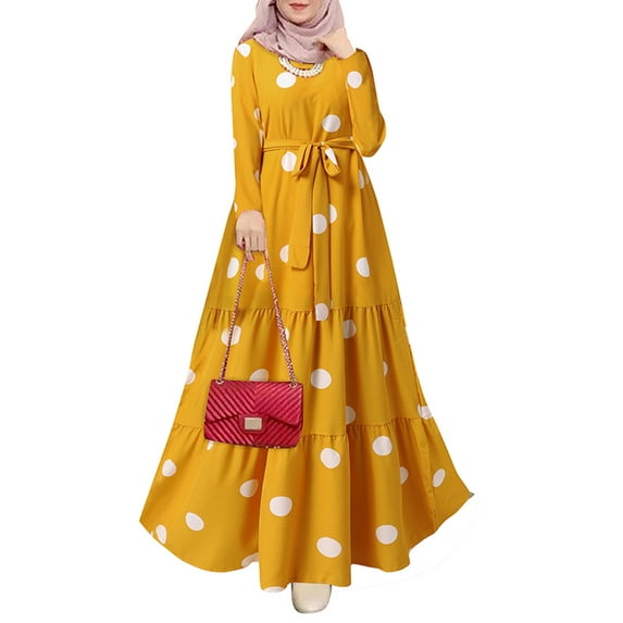 ZANZEA Women's Muslim Dresses Polka Dots Printed Full Sleeve Layered Dress