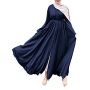 ZANZEA Women's Muslim Long Sleeves Casual Big A Swing Belted Solid Color Dresses