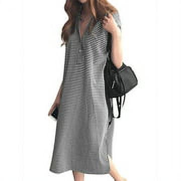 ZANZEA Women's Summer Evening Dress V-Neck Side Fork Plaid Shirt