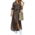 thumbnail image 1 of ZANZEA Women's Turn Down Collar Long Sleeve Leopard Print Shirt Dress, 1 of 11