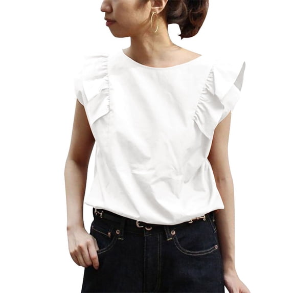 ZANZEA Womens Blouses Elegant Ruffled Sleeveless Slim Pullovers O-Neck Tops