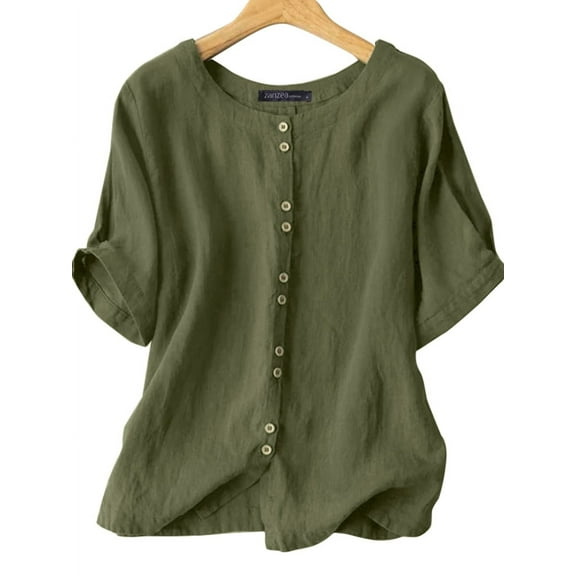 ZANZEA Womens Blouses Short Sleeved O-Neck Solid Color Shirts Tops