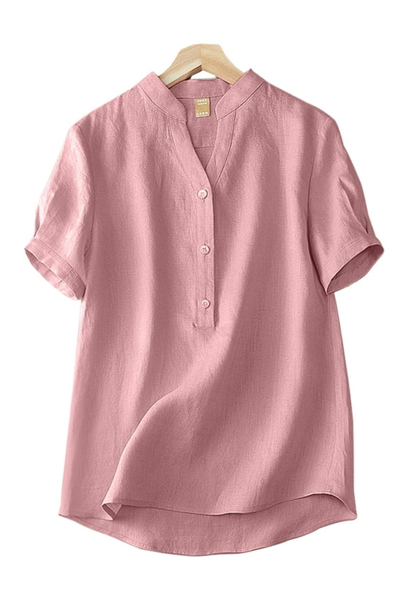 Womens Blouses V-Neck Short Sleeve Button Down Front Shirt Top