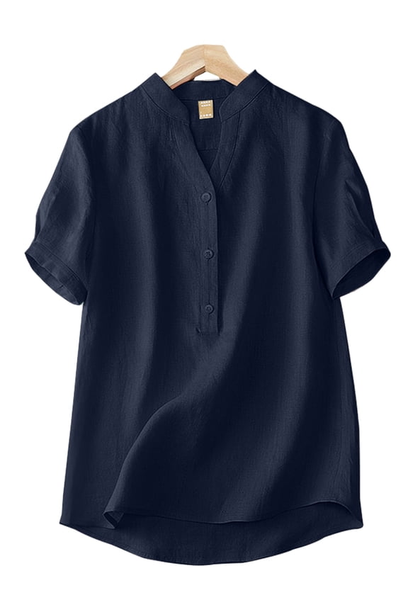 Womens Blouses V-Neck Short Sleeve Button Down Front Shirt Top